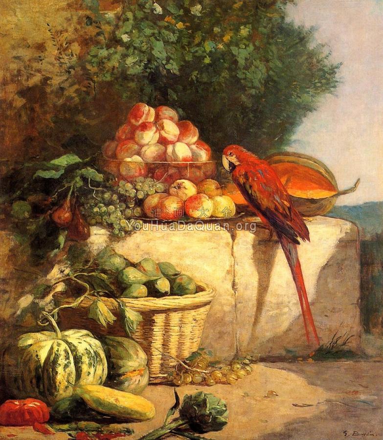 Fruit and Vegetables with a Parrot - 尤金·布丹